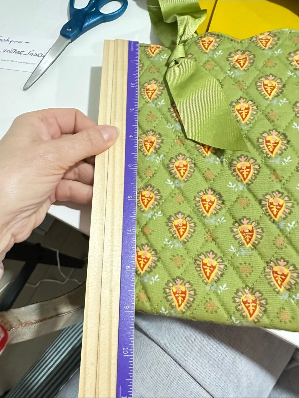 Longaberger Green Quilted Tote with Orange Floral Accents